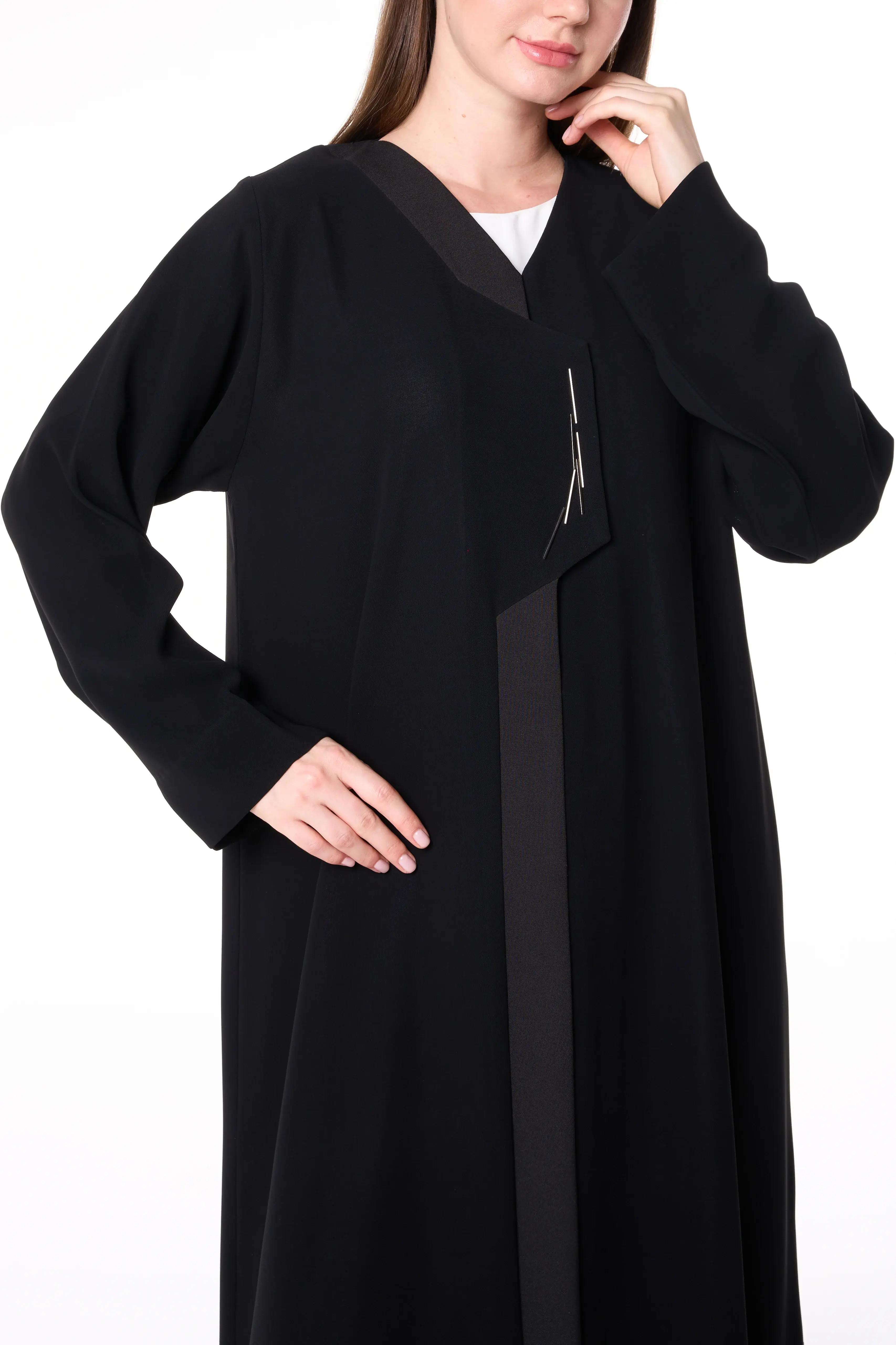 Black Mia Crepe Abaya with Metallic Stick Detail