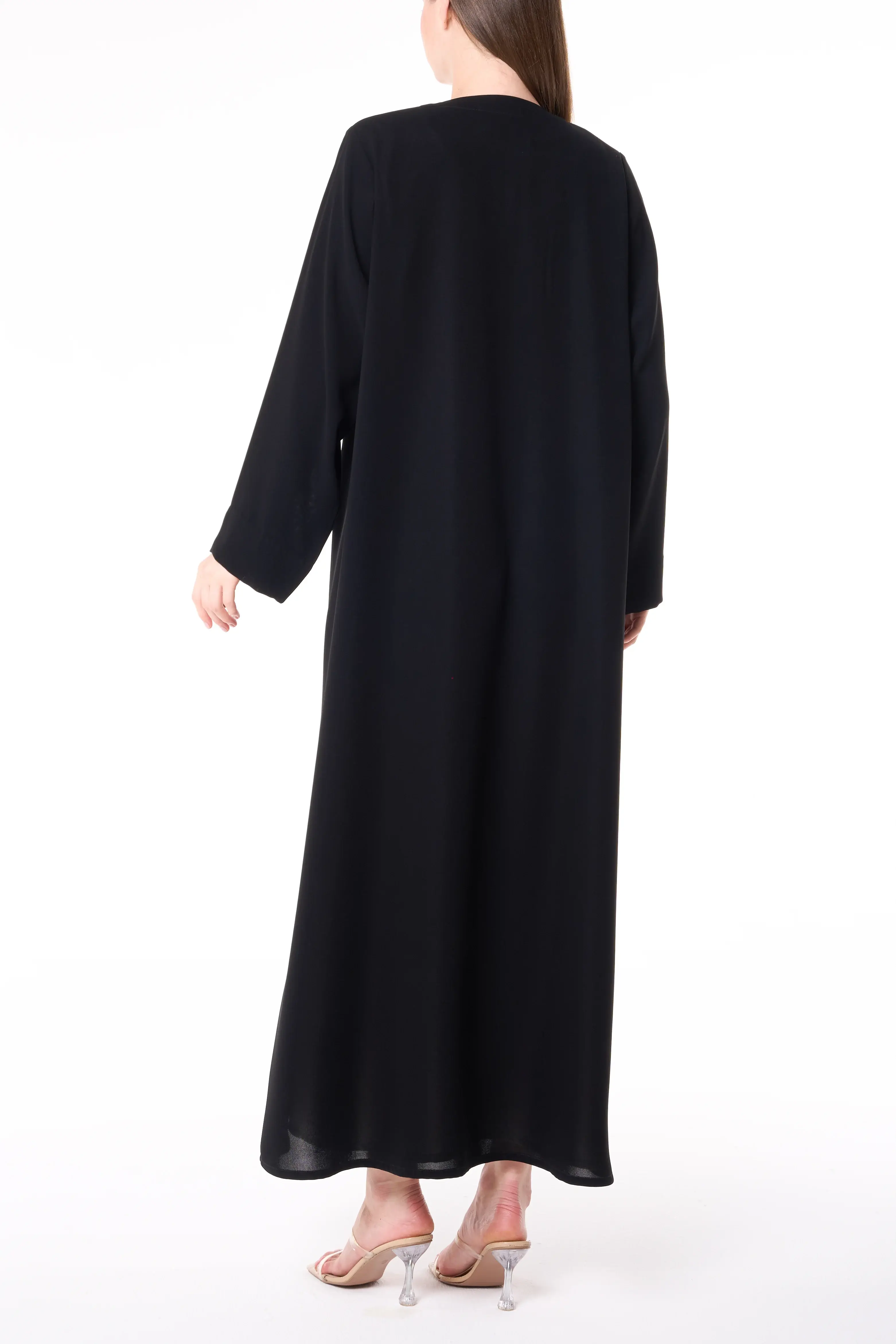 Black Mia Crepe Abaya with Metallic Stick Detail