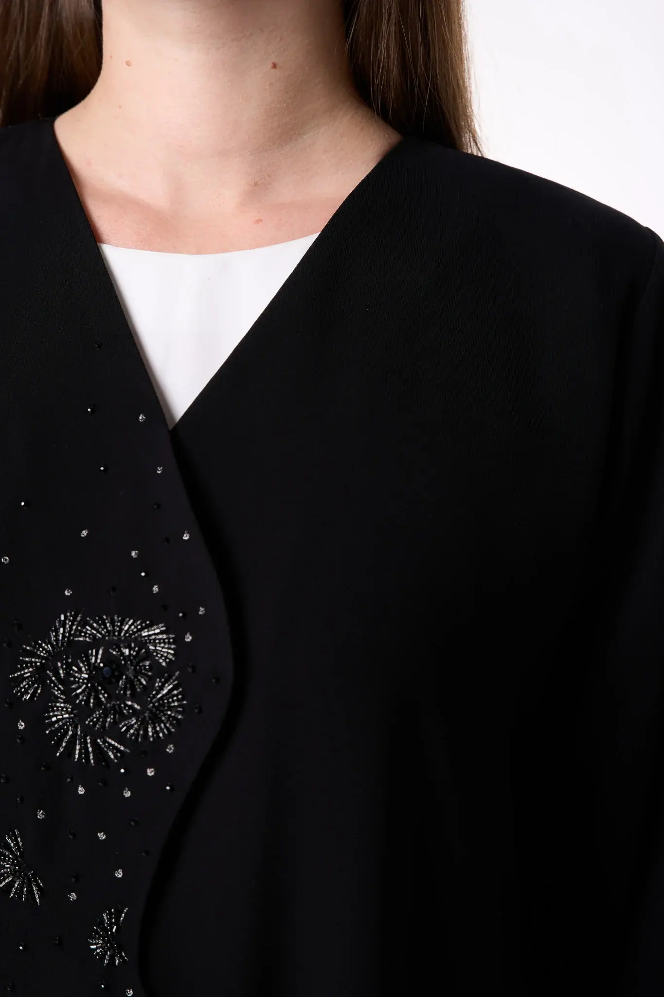 Black Jaime Crepe Abaya with Beadwork Accents