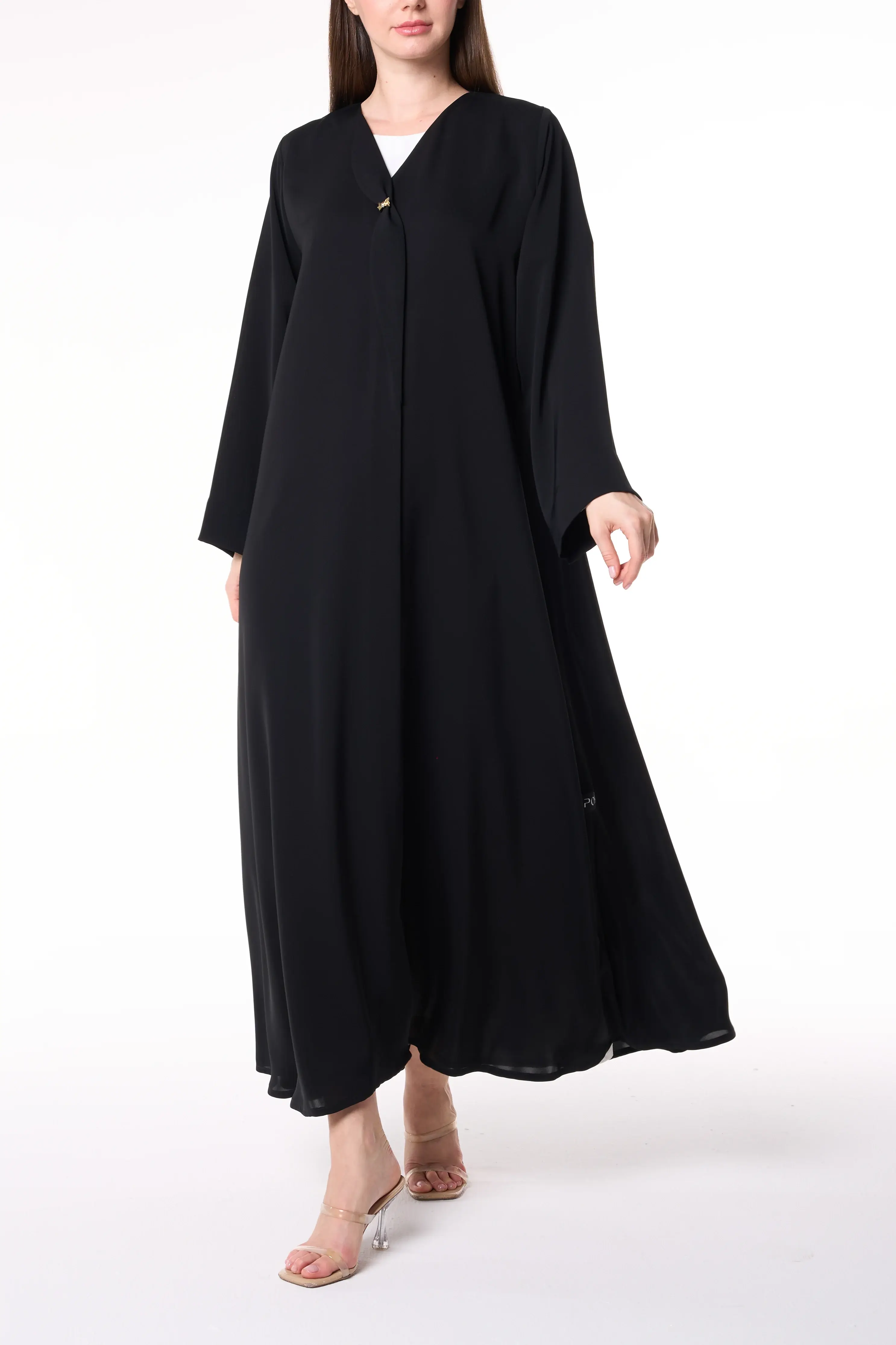 Black Nada Abaya with Golden Accent Button
