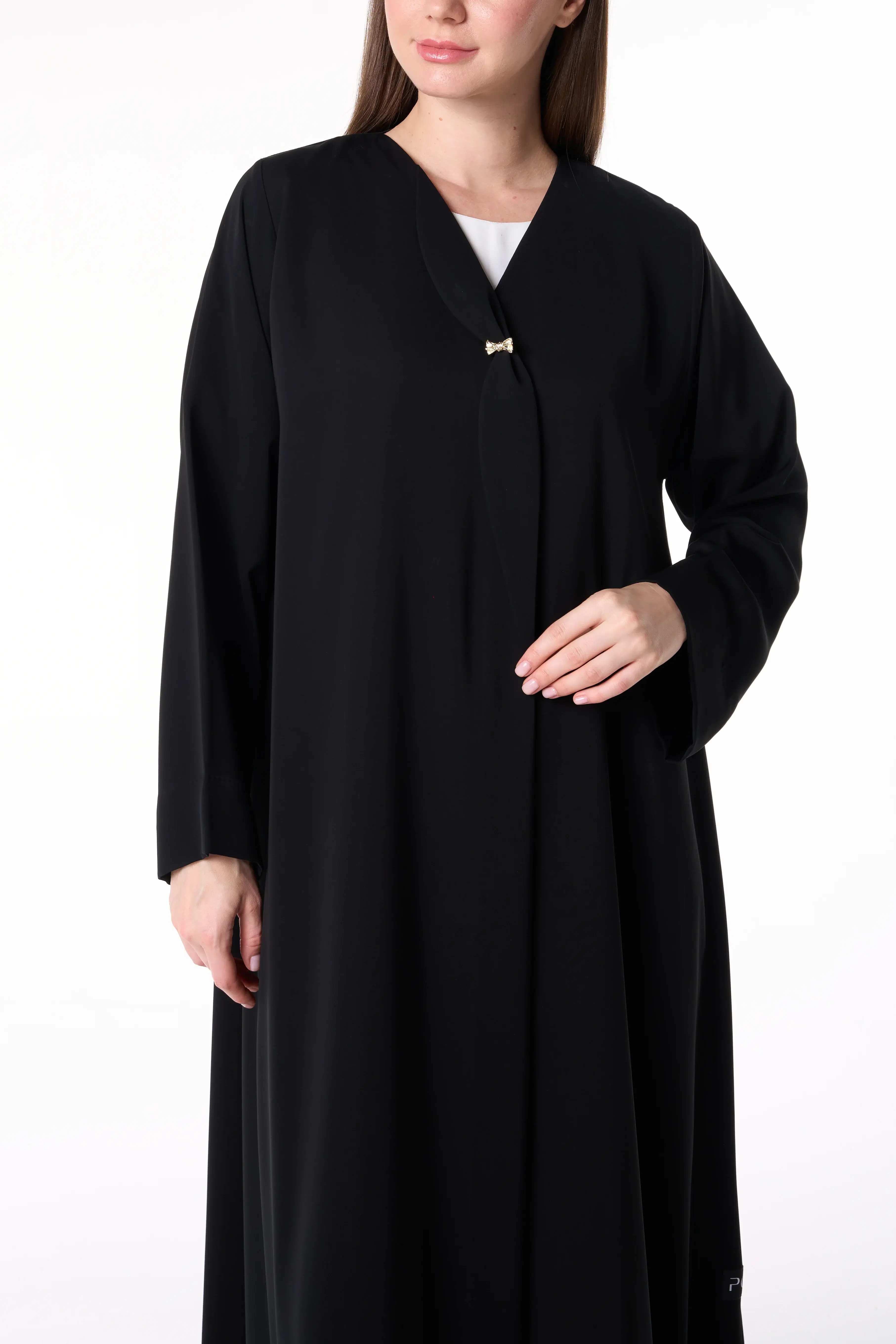 Black Nada Abaya with Golden Accent Button