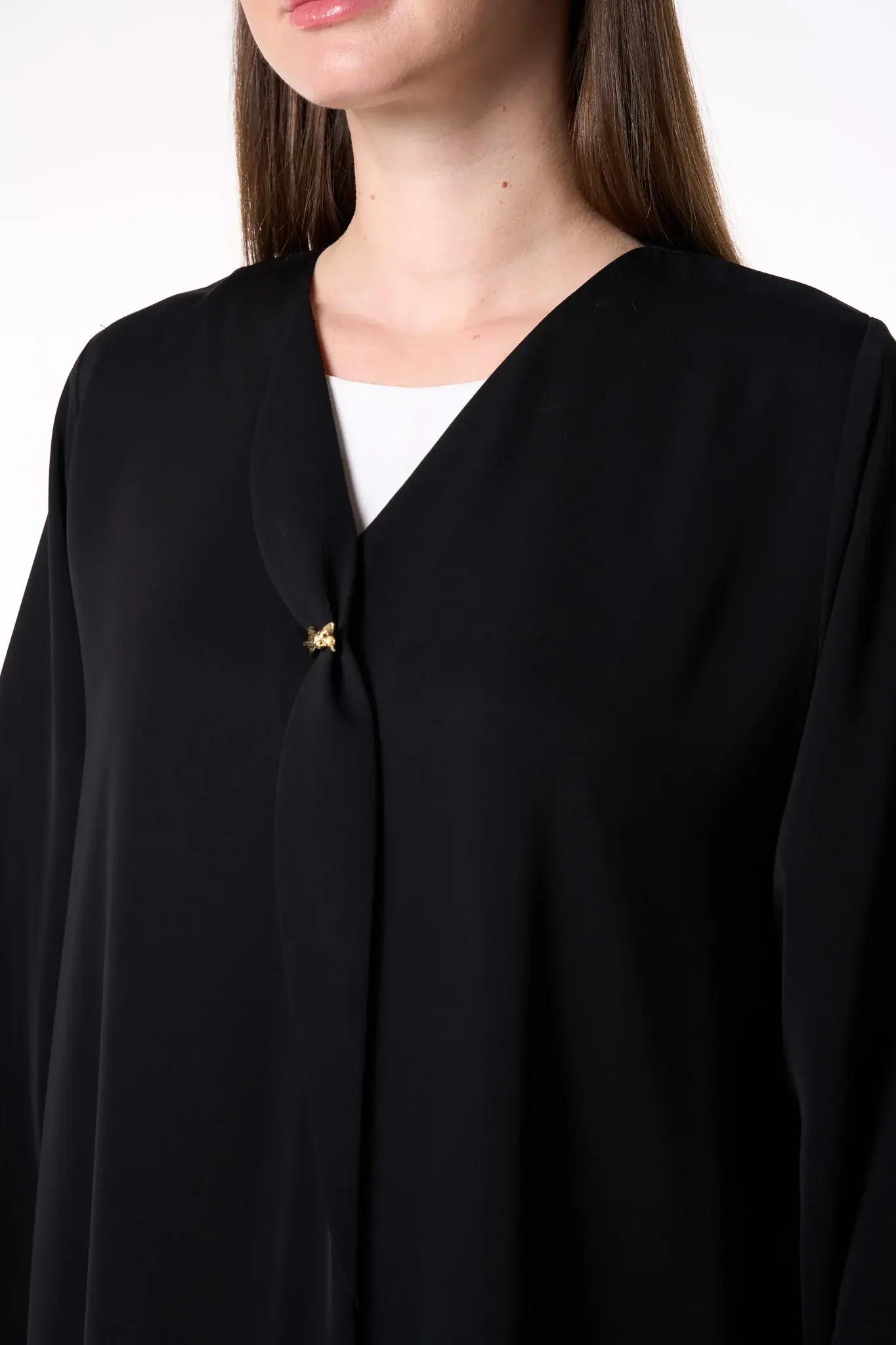 Black Nada Abaya with Golden Accent Button