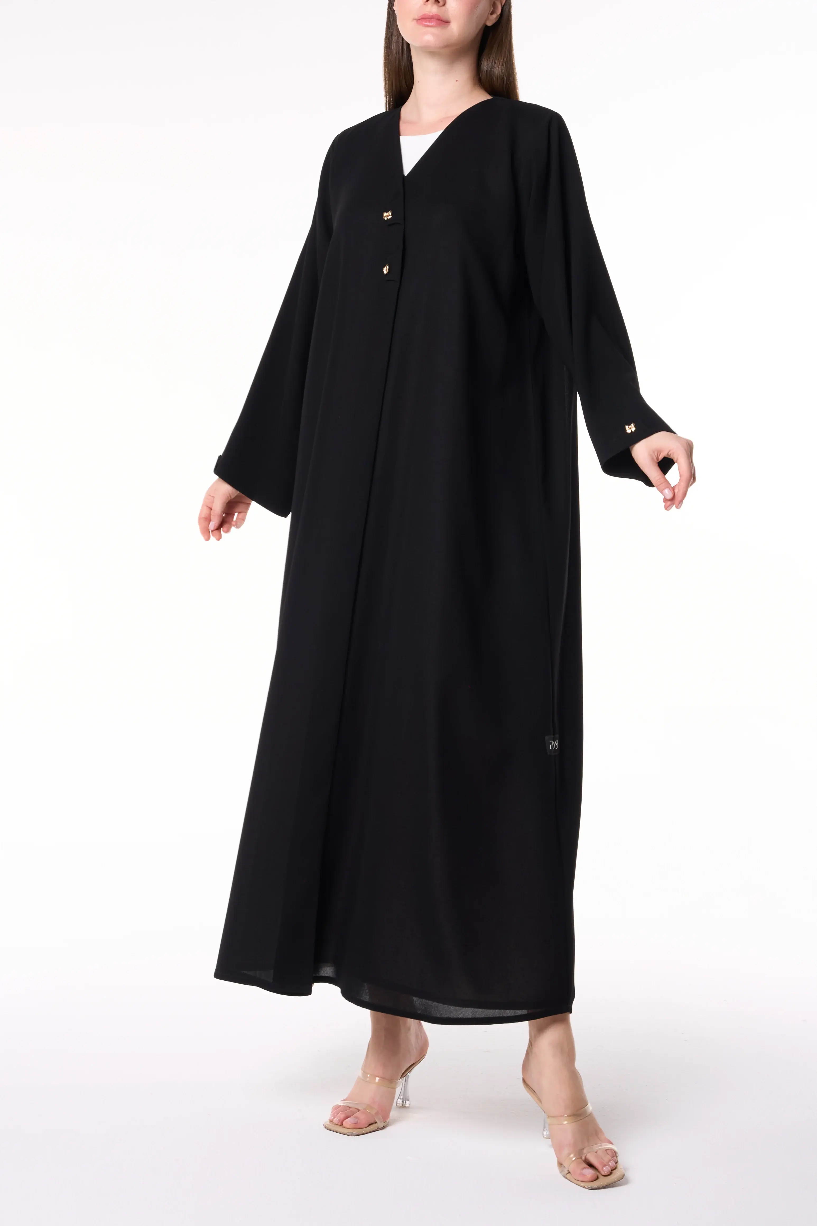 Black Shafa Crepe Abaya with Golden Bow Buttons
