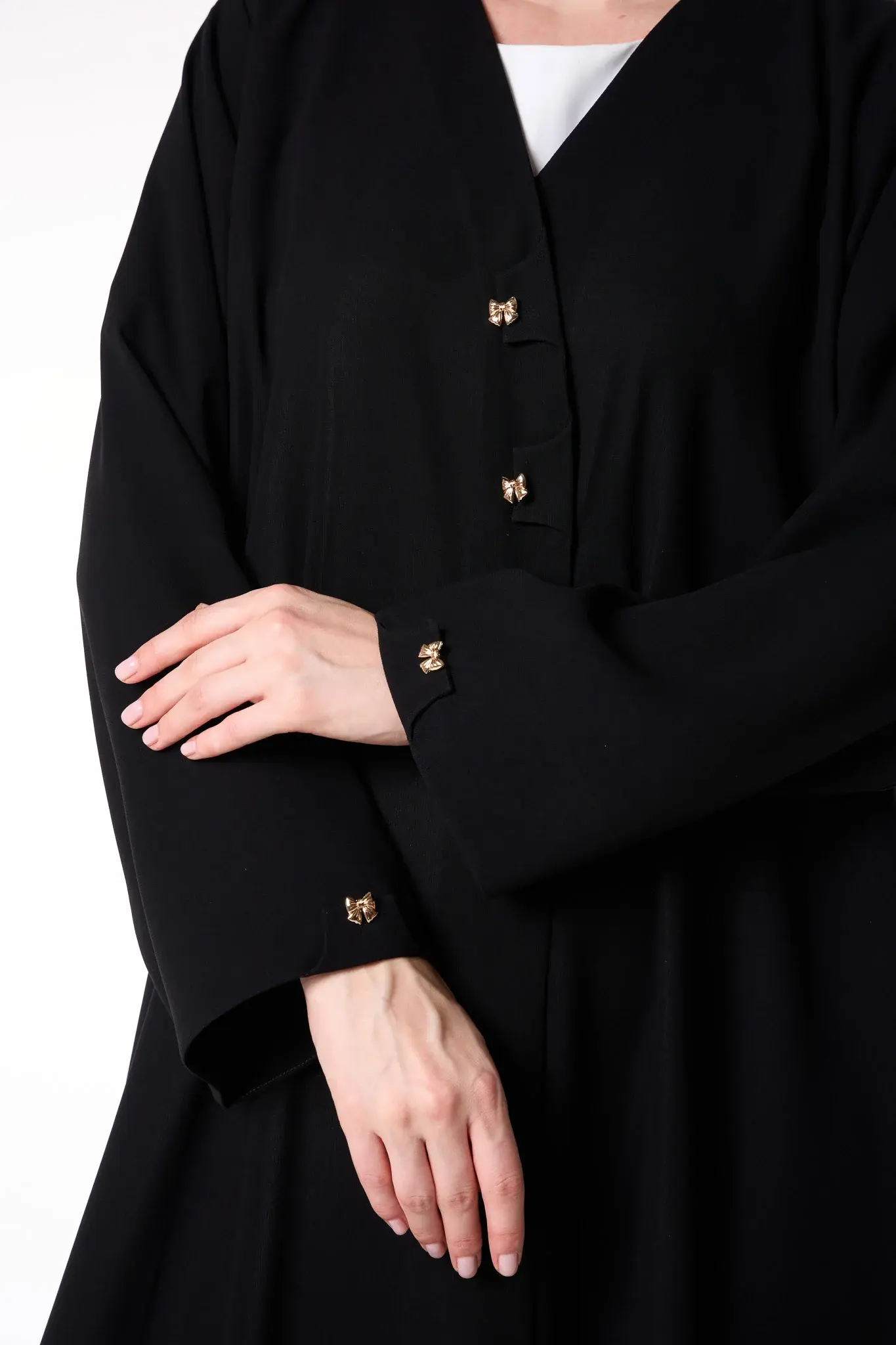 Black Shafa Crepe Abaya with Golden Bow Buttons