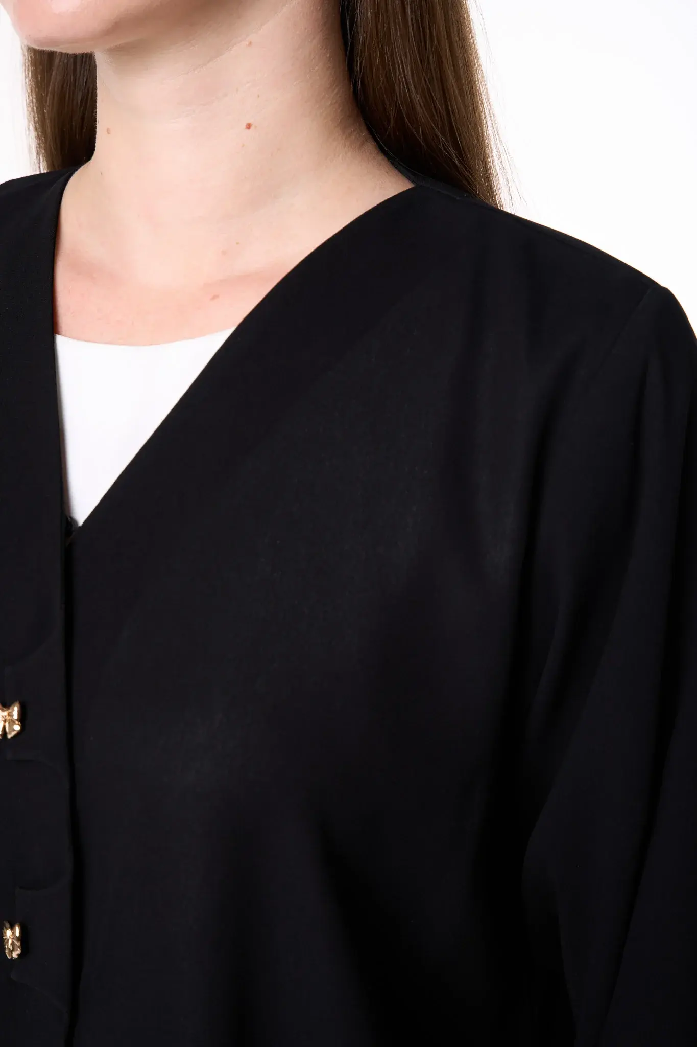 Black Shafa Crepe Abaya with Golden Bow Buttons