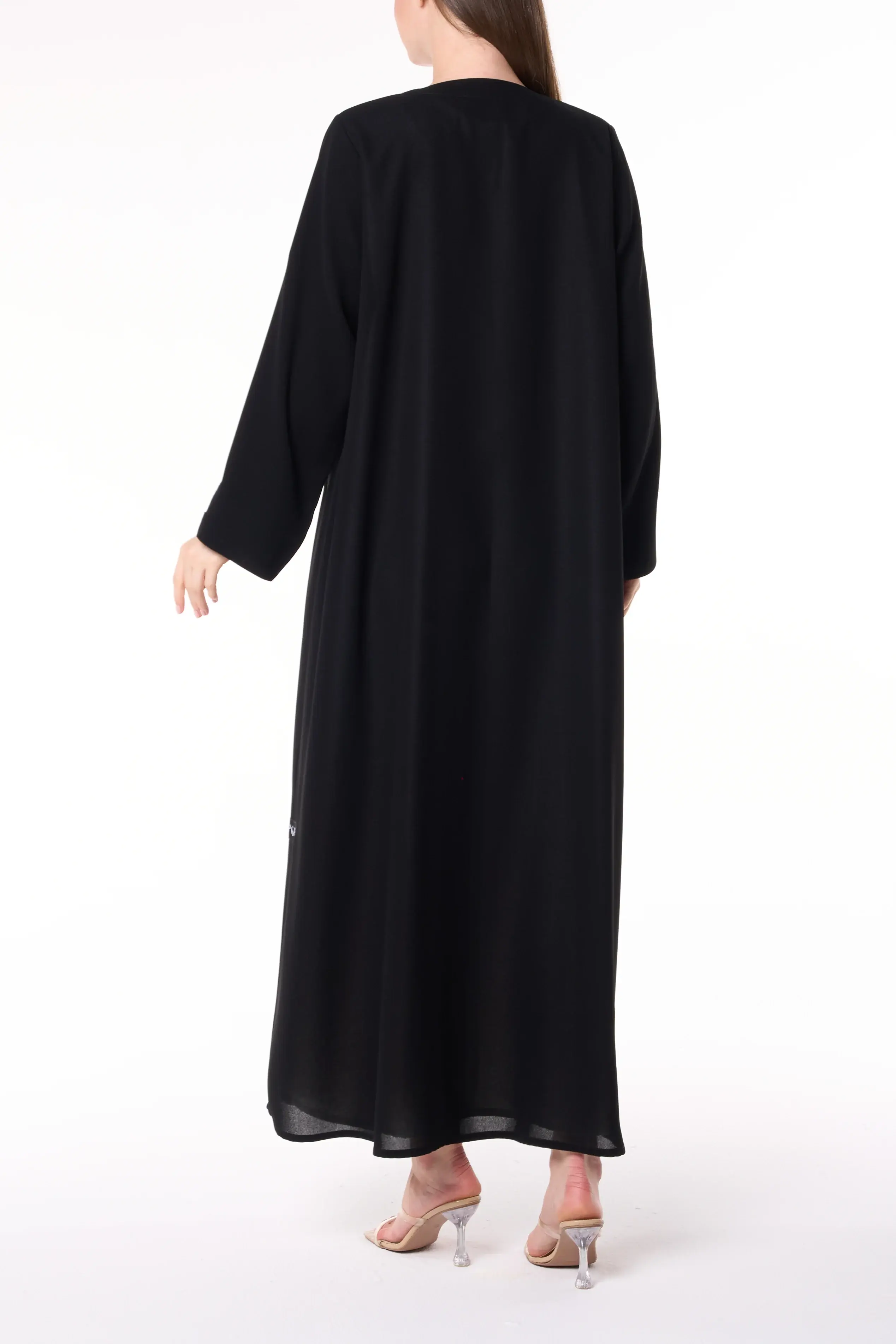 Black Shafa Crepe Abaya with Golden Bow Buttons