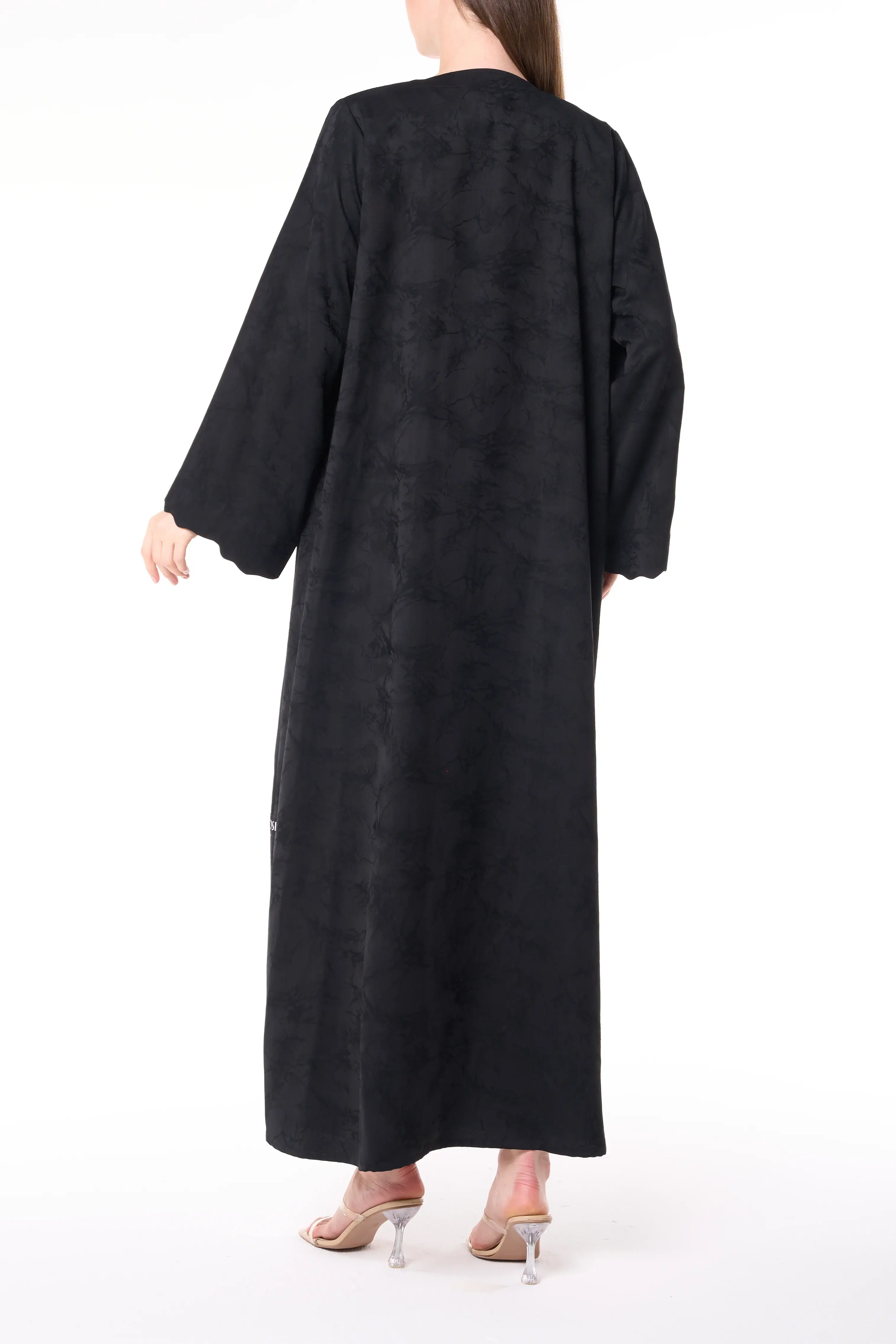 Black Jamaica Jacquard Abaya with V-Neck Collar