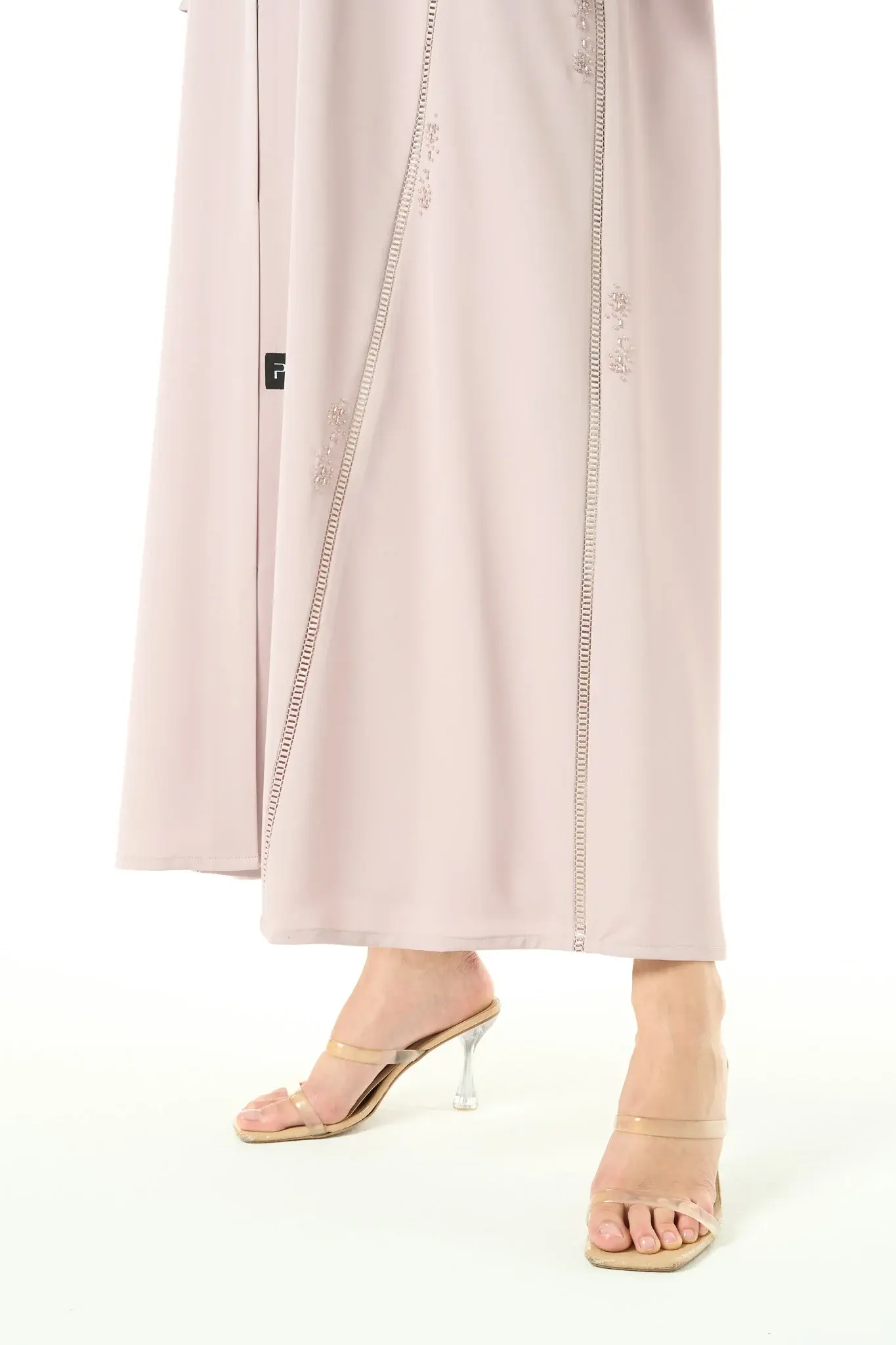 Pastel Pink Cool Crepe Abaya with Central Lace Detailing