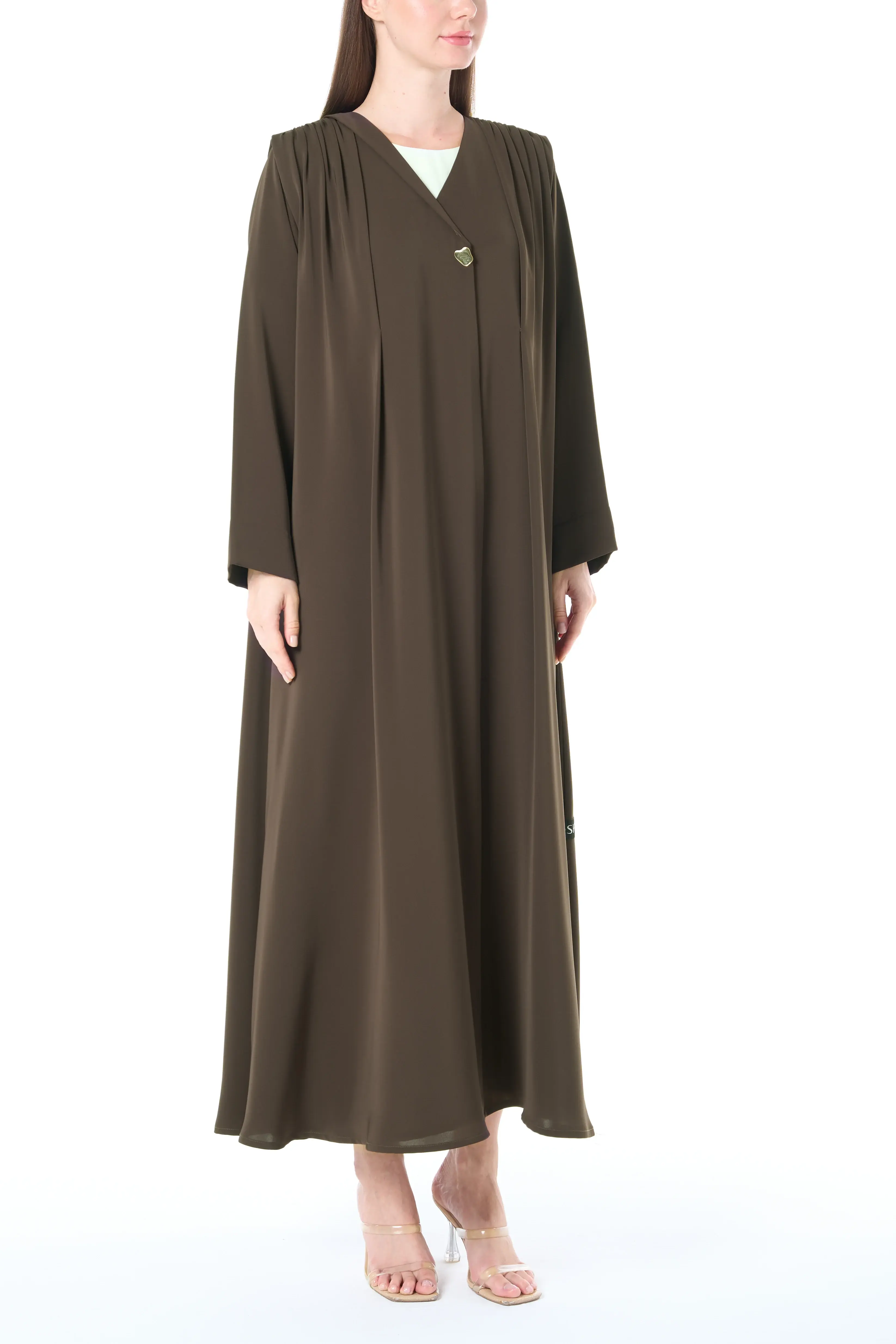 Brown Classic Nada Abaya with Pleat and Collar Detail
