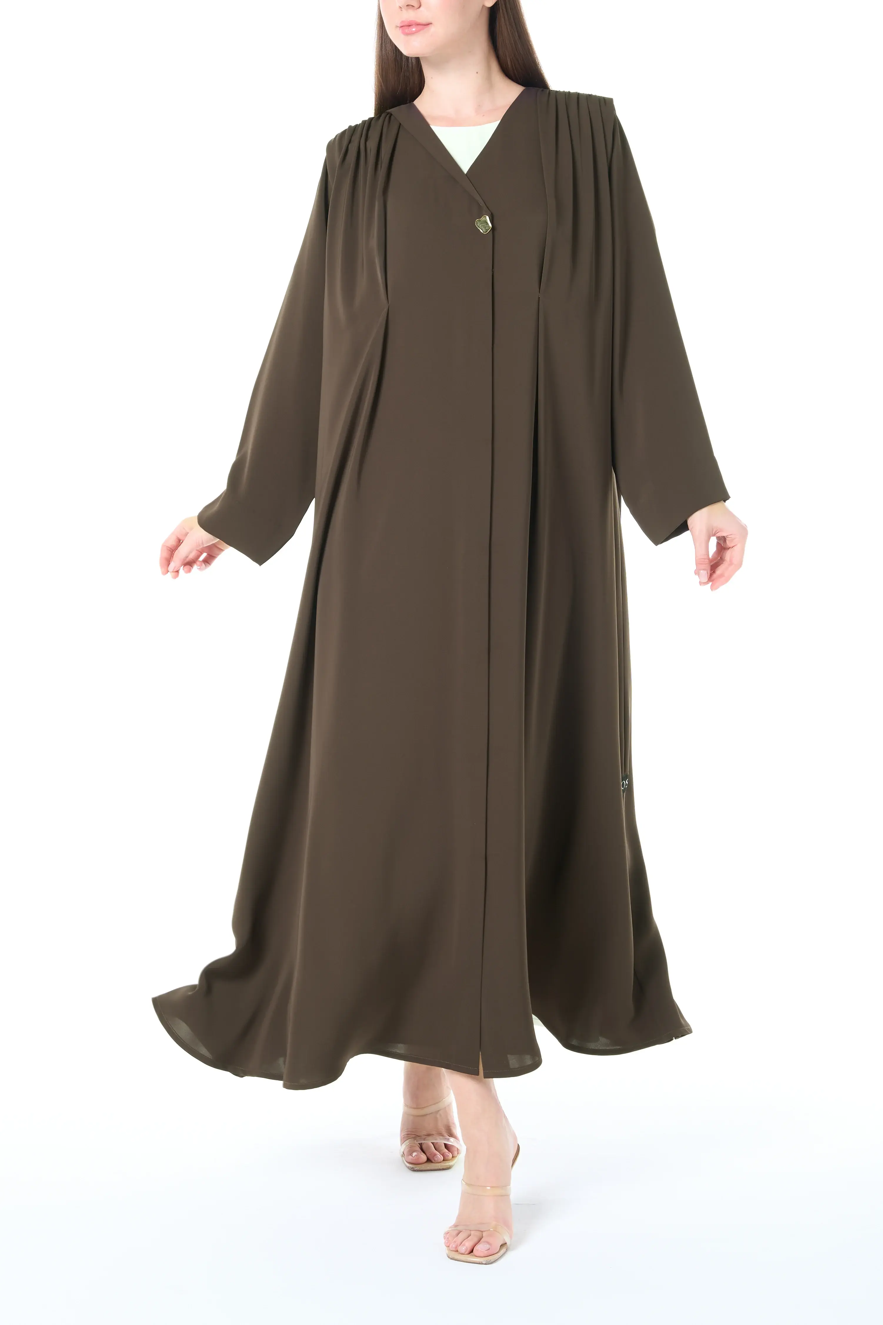 Brown Classic Nada Abaya with Pleat and Collar Detail