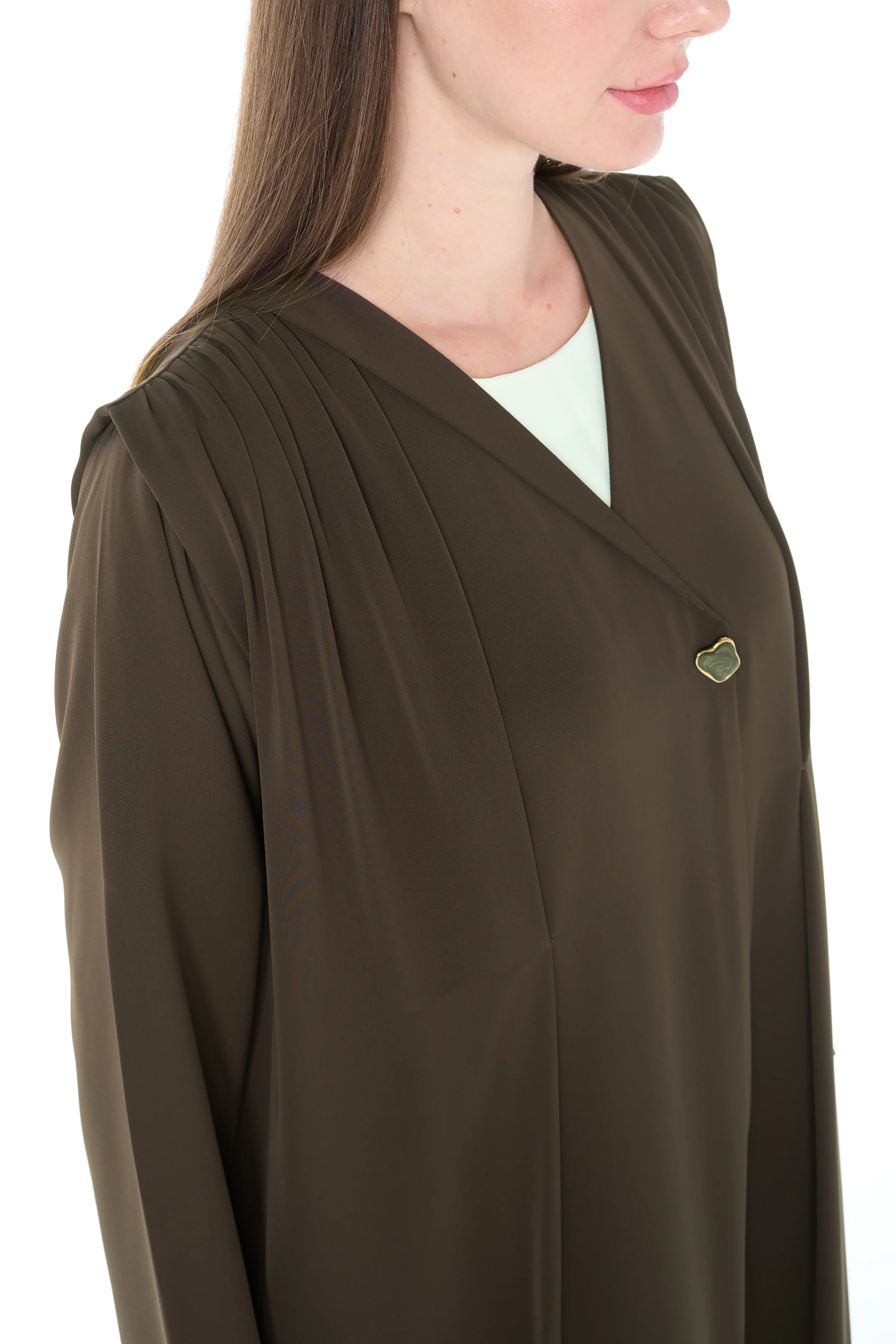Brown Classic Nada Abaya with Pleat and Collar Detail