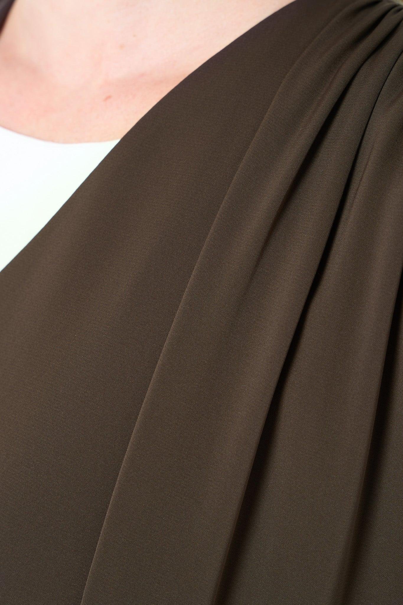 Brown Classic Nada Abaya with Pleat and Collar Detail