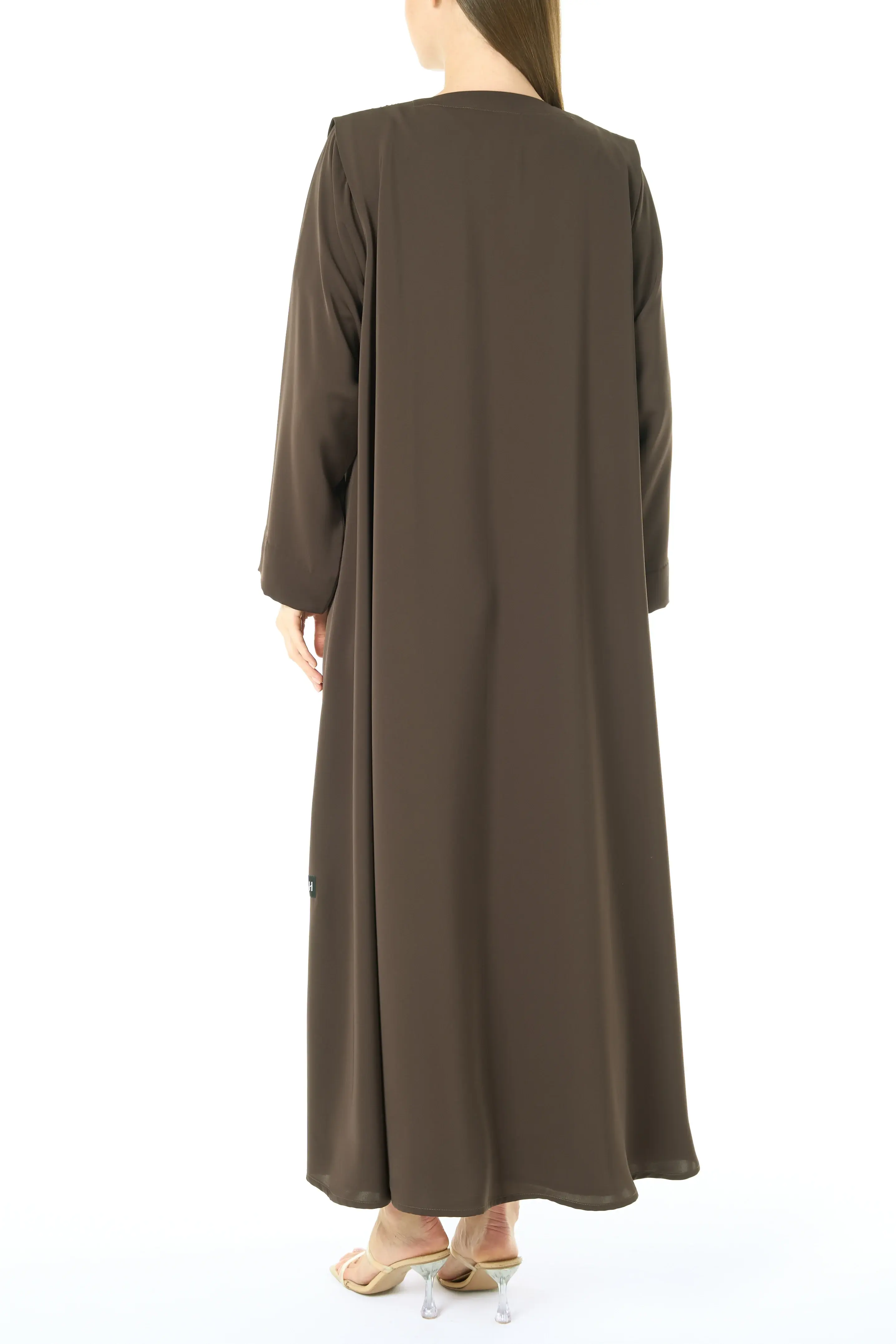 Brown Classic Nada Abaya with Pleat and Collar Detail