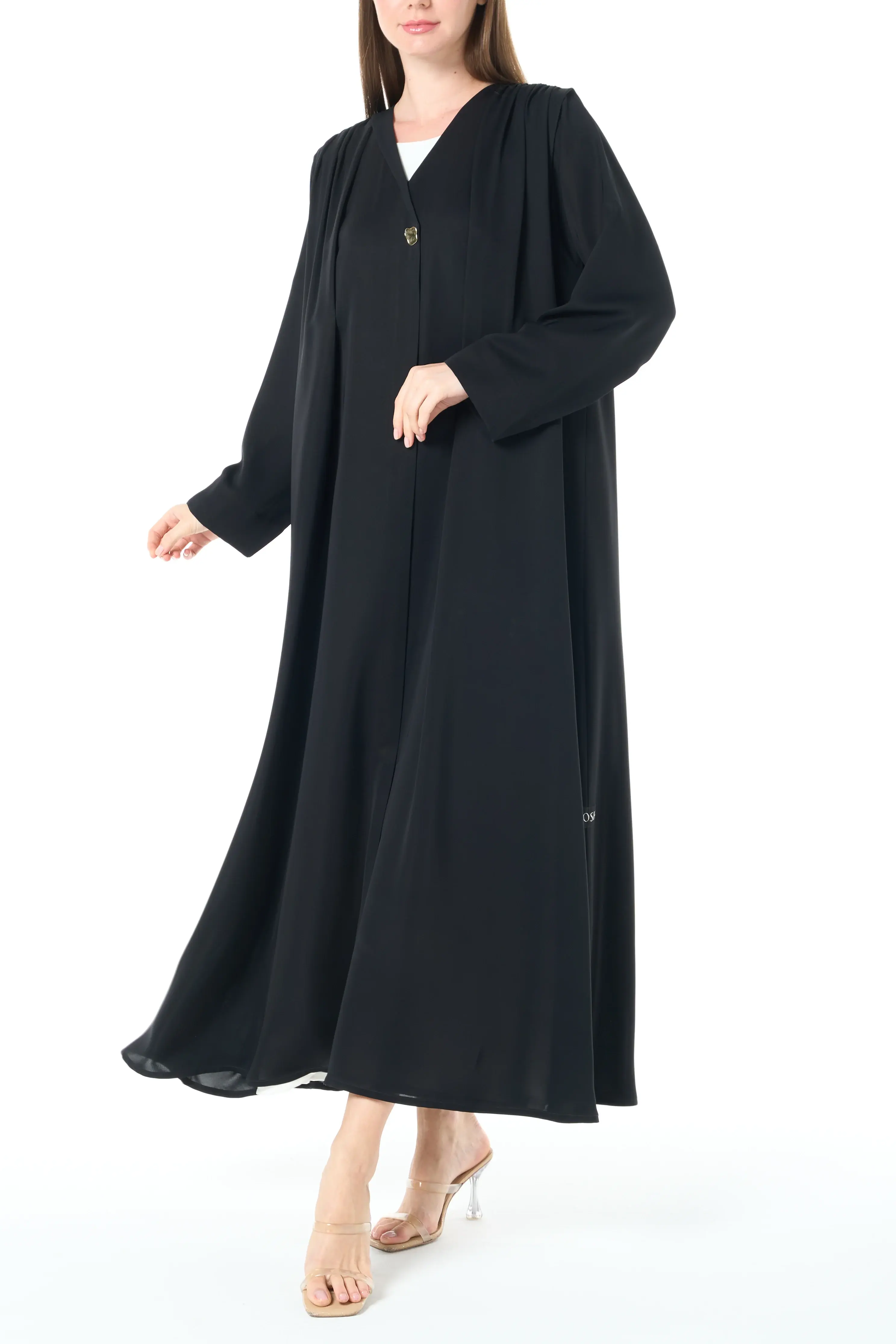 Black Reem Nada Abaya with Pleat and Collar Detail