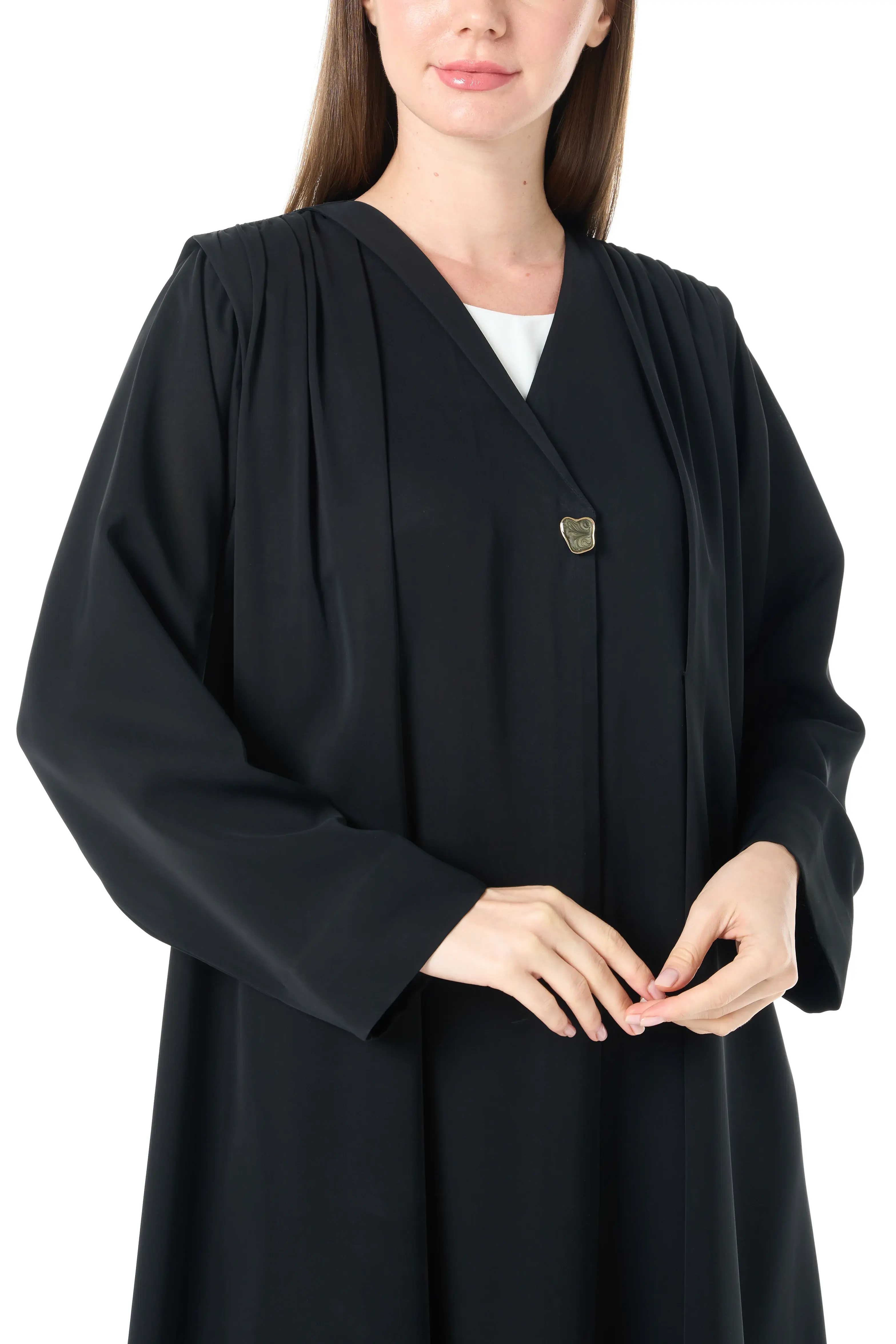 Black Reem Nada Abaya with Pleat and Collar Detail