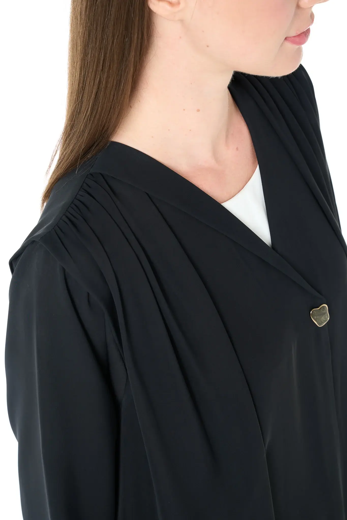 Black Reem Nada Abaya with Pleat and Collar Detail
