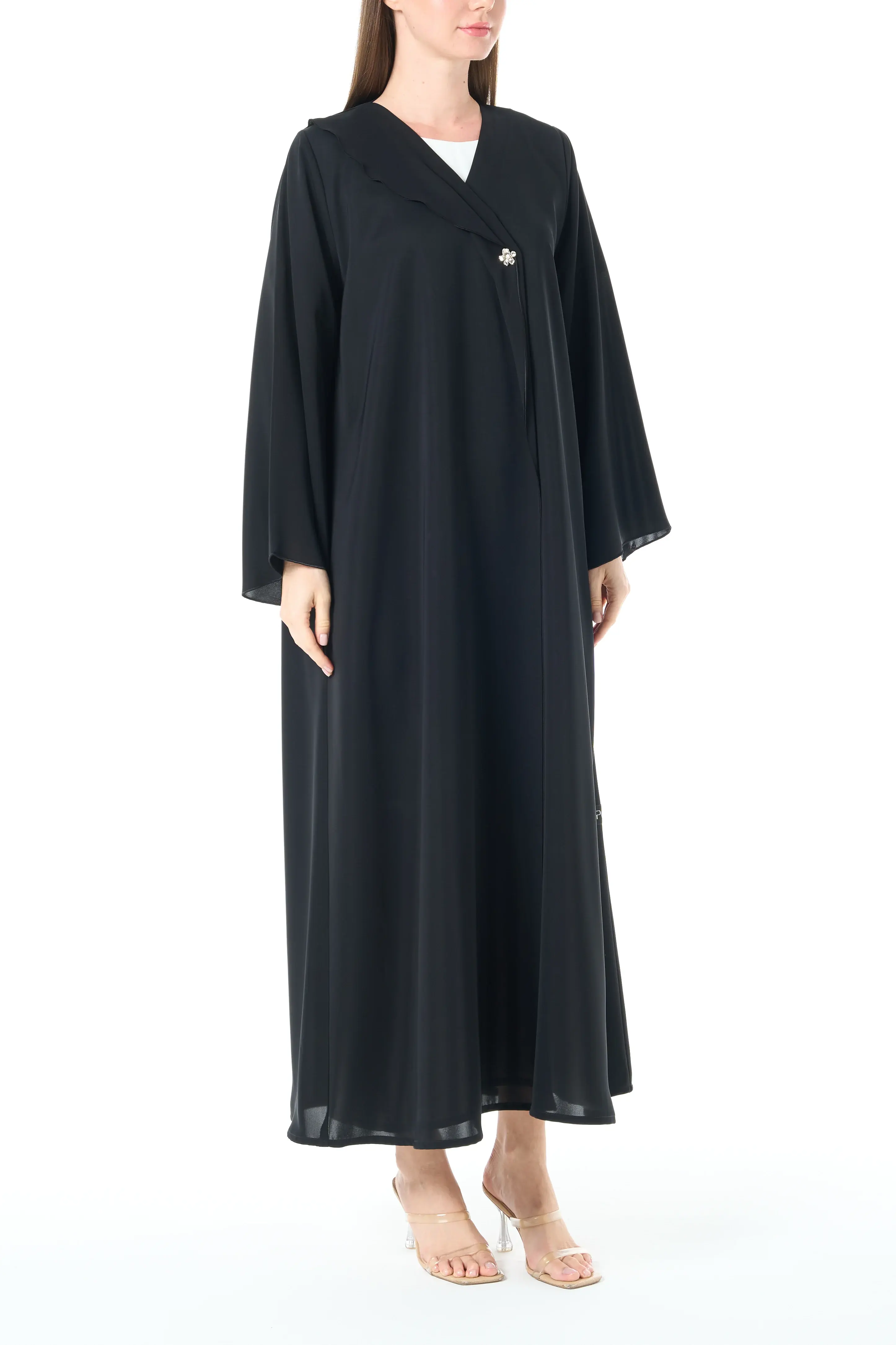 Jet Black Reem Nada Abaya with Klosh Silhouette and Clean Minimal Finish
