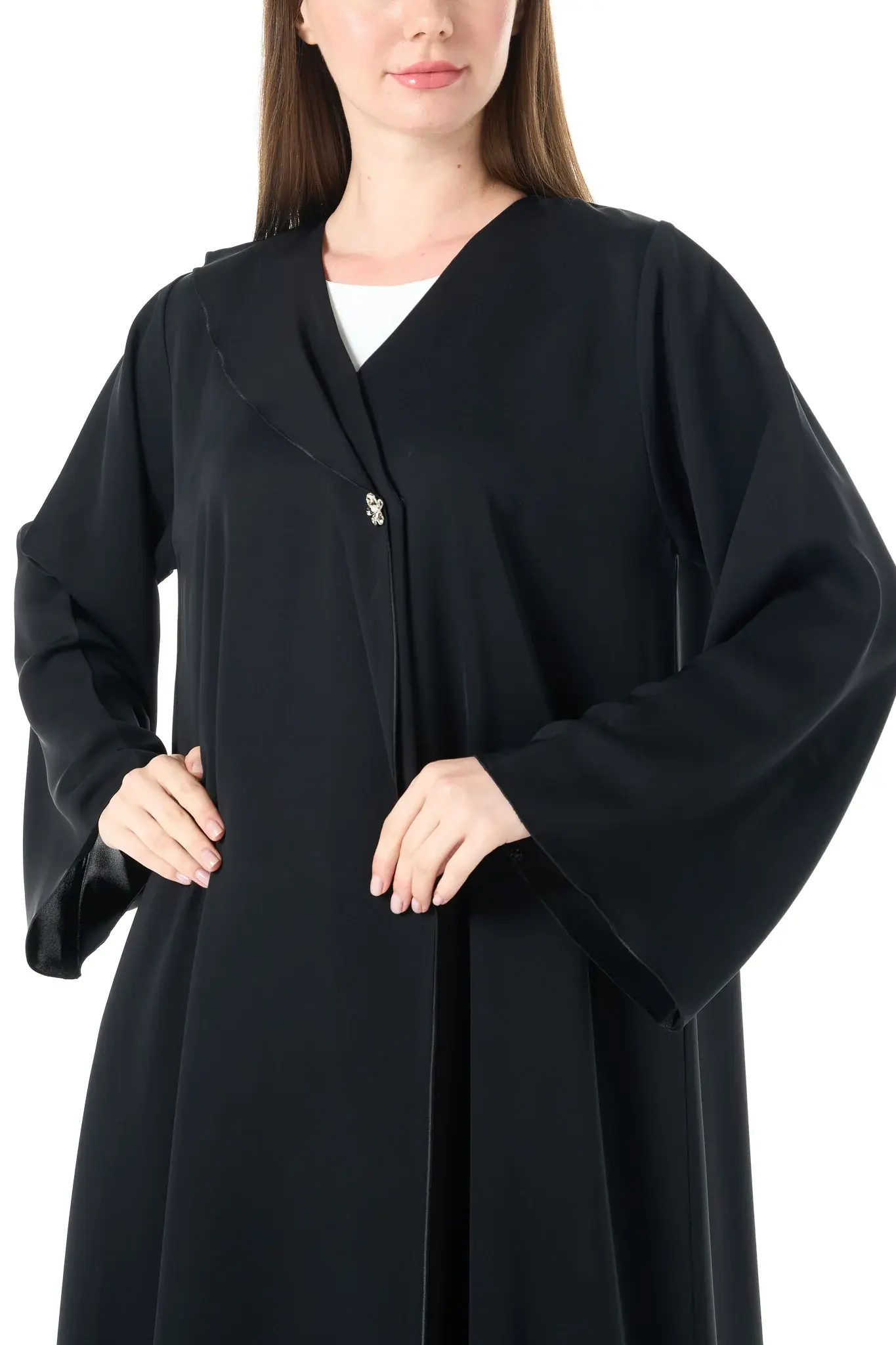 Jet Black Reem Nada Abaya with Klosh Silhouette and Clean Minimal Finish
