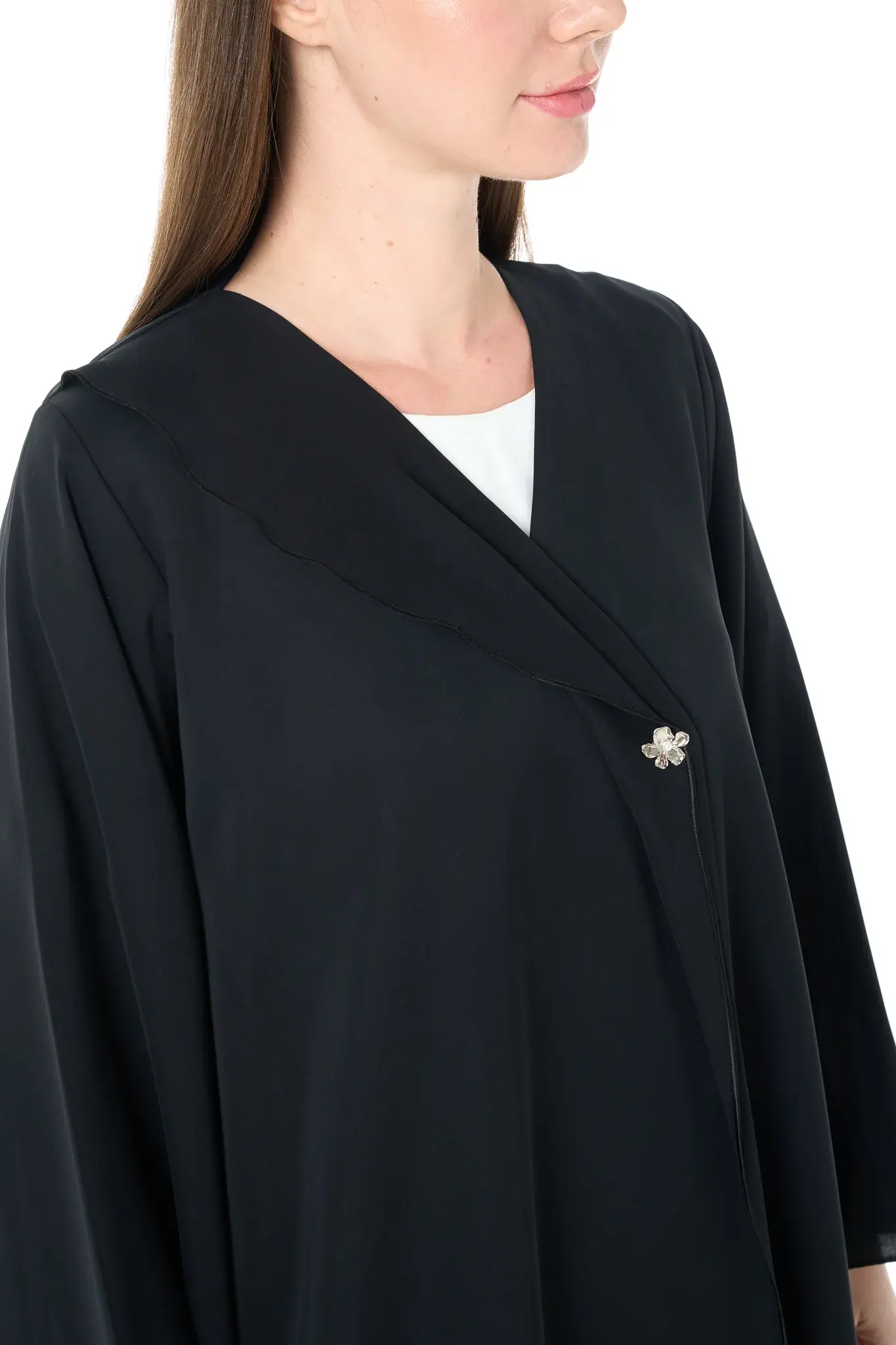 Jet Black Reem Nada Abaya with Klosh Silhouette and Clean Minimal Finish