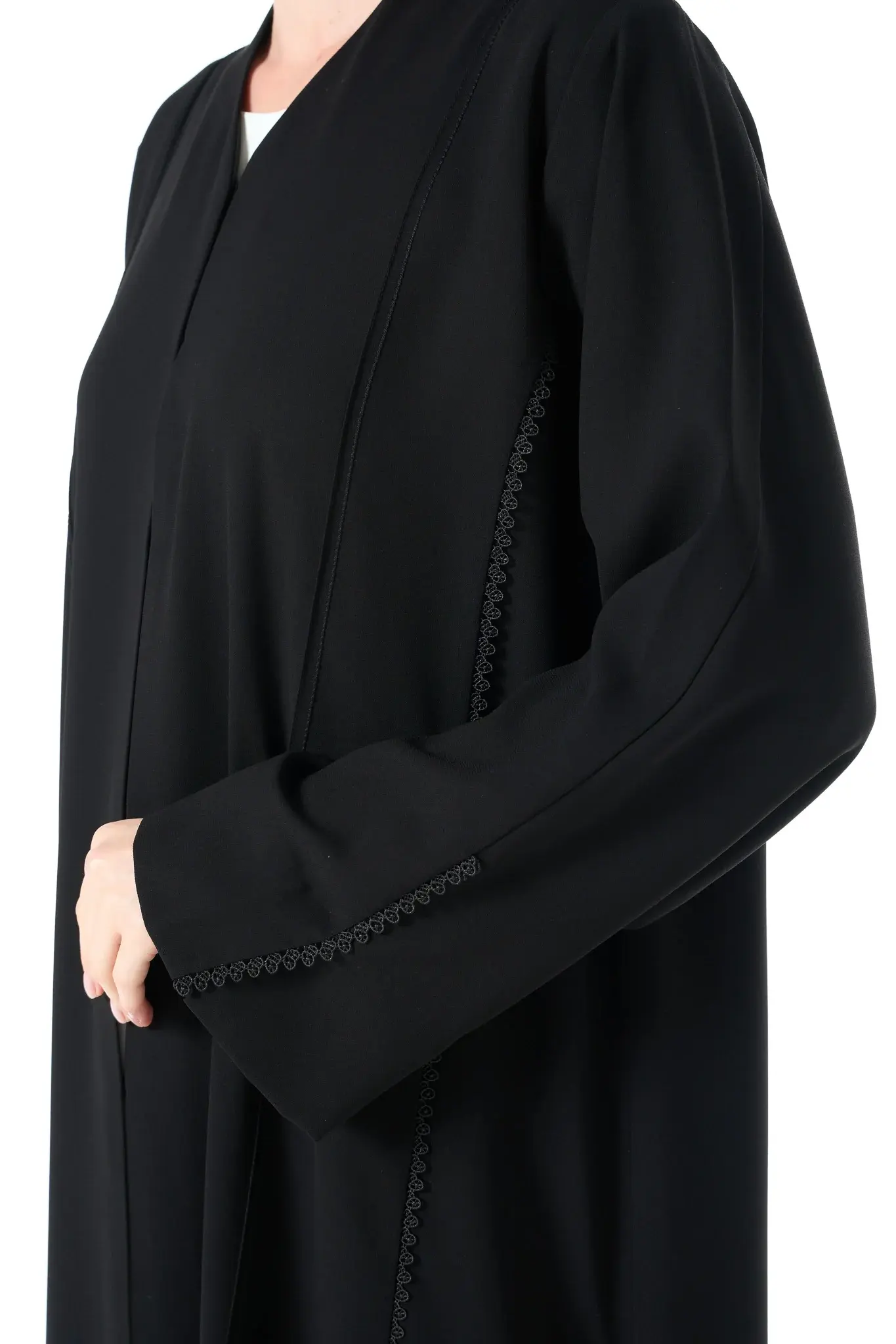 Jet Black Claire Crepe Abaya with Klosh Silhouette and Clean Minimal Finish