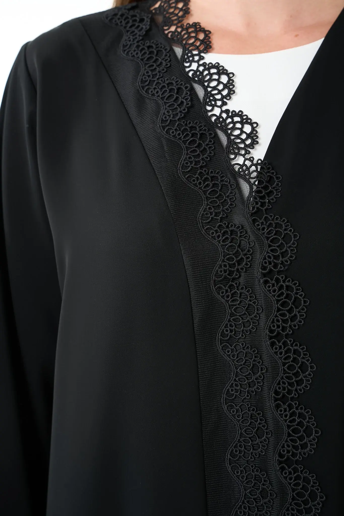 Black Elite Nada Abaya with Straight Cut and Lace Trim Detailing