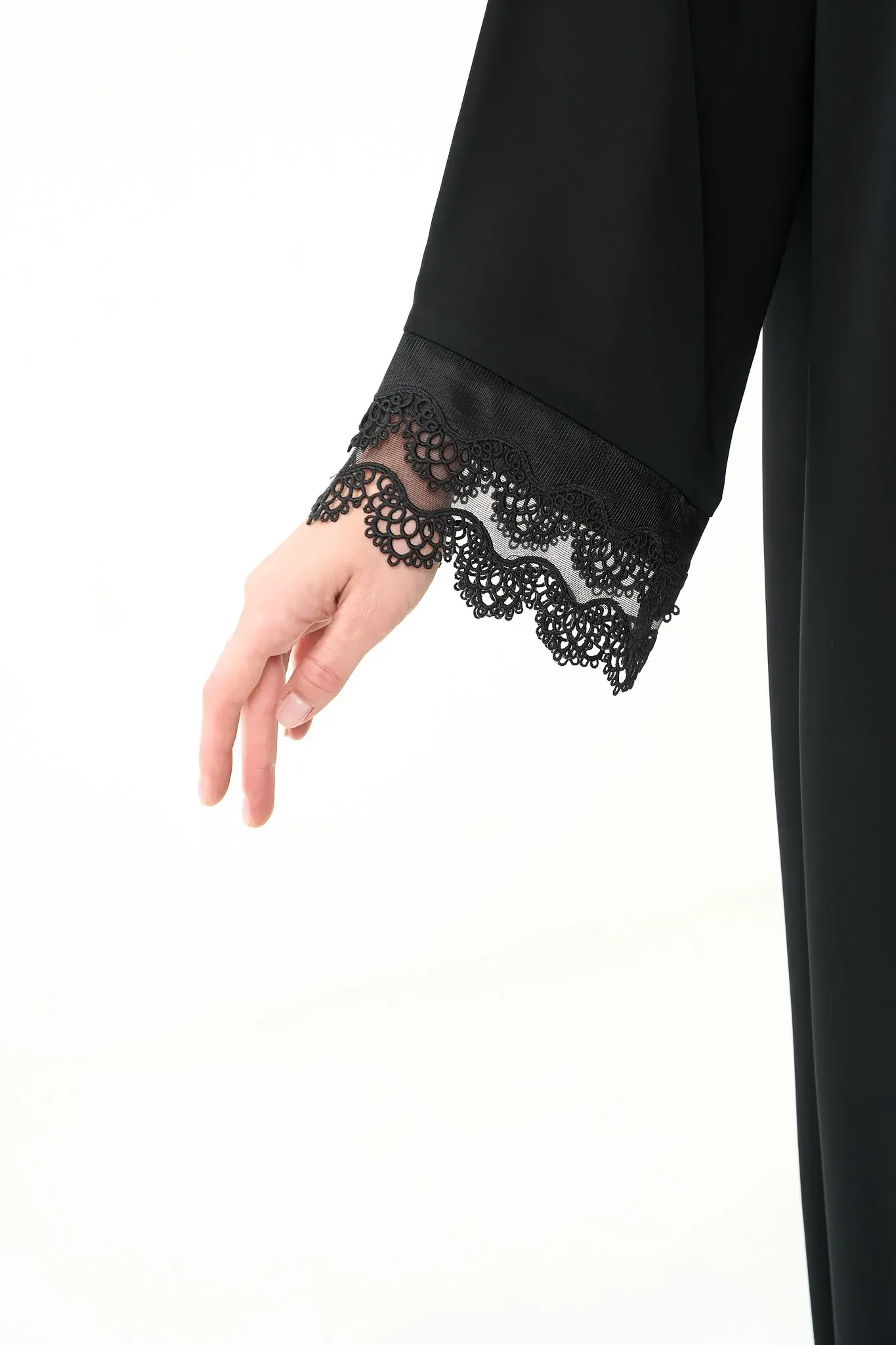 Black Elite Nada Abaya with Straight Cut and Lace Trim Detailing